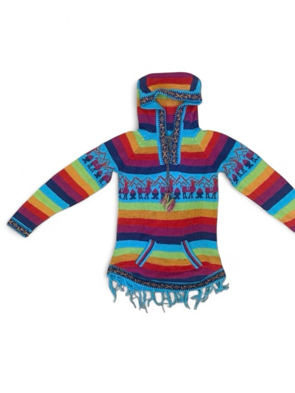 Alpaca Sweater with fringe and hood